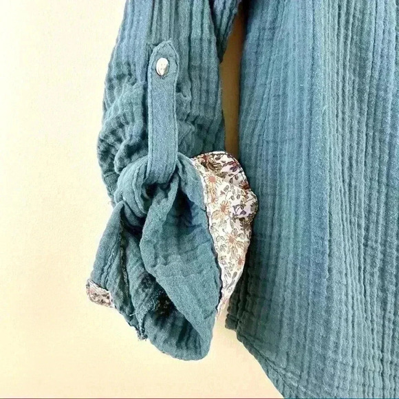 ANTHROPOLOGIE ISABELLA SINCLAIR Forest Green Crimp Cotton Button Top Size S - Picture 3 of 9